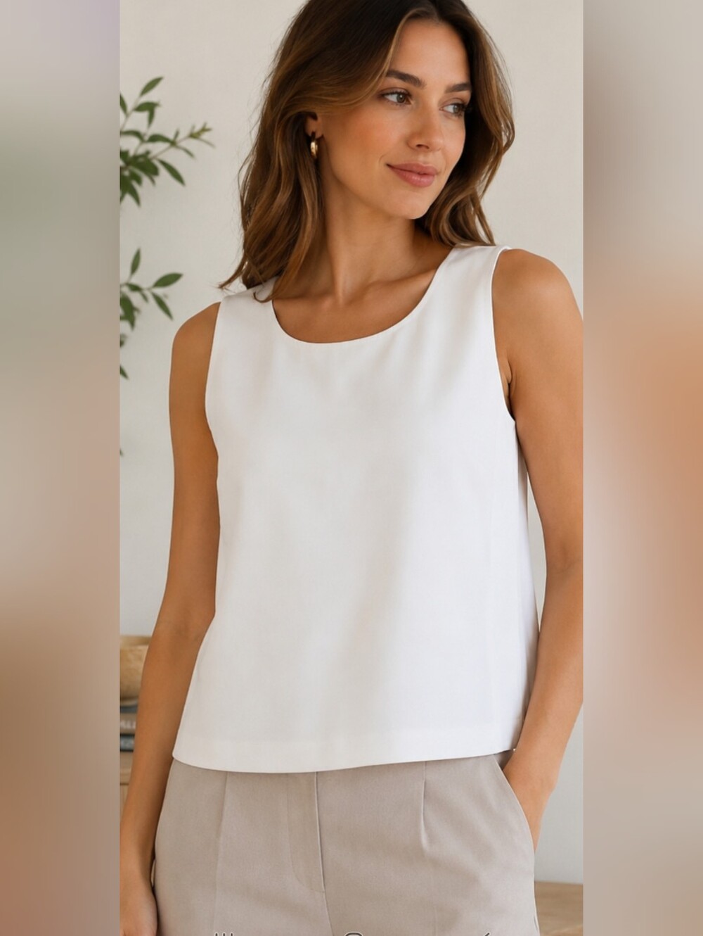 Harper Wren White Sleeveless Split Back Shell Top Size Medium